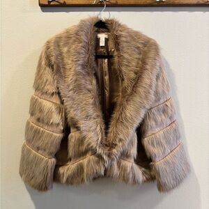 Chico's Plush Faux Fur Jacket in Tan